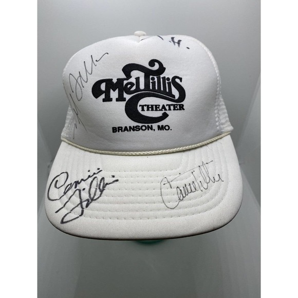 Vintage Mel Tillis Theater Branson MO White Trucker Hat Cap Mesh Snapback Signed - Picture 1 of 8